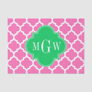 Papier Mousseline Rose chaud avec marocain #5 Emerald 3 Monogramme i