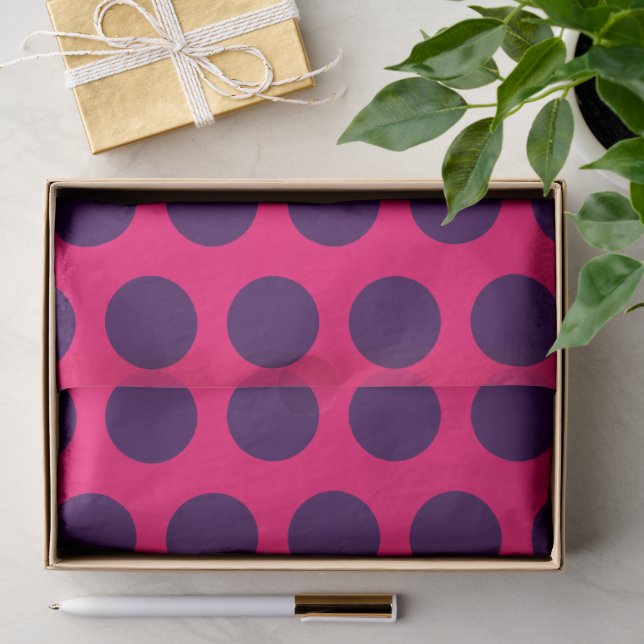 Papier Mousseline Rose Chaude / Points Violets Fête de Mariage (Cadeau)