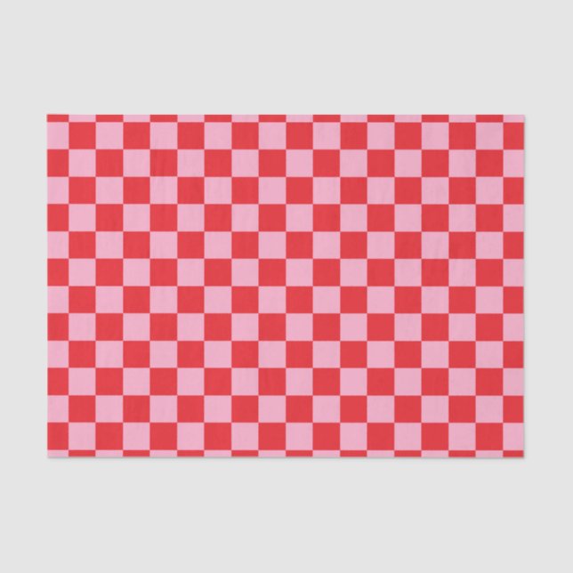 Papier Mousseline Rose Checkered et rouge (Recto)