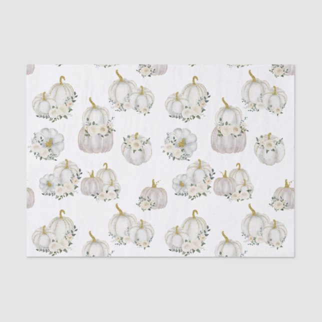 Papier Mousseline Rose Citrouille blanc Aquarelle Baby shower   (Recto)