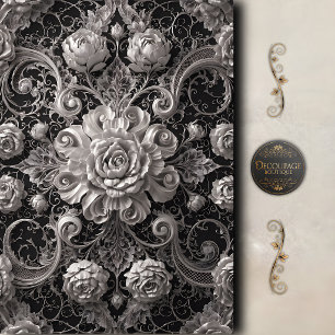 Papier Mousseline Rose damassée découpée noir et blanc
