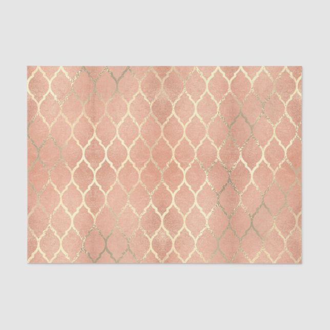 Papier Mousseline Rose de corail Or Métallurgie Brosse Quatrefoil (Recto)