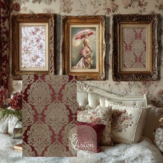 Papier Mousseline Rose de Damas Crimson Gold Baroque Damas