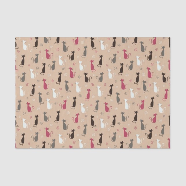 Papier Mousseline rose de motif de chats (Recto)
