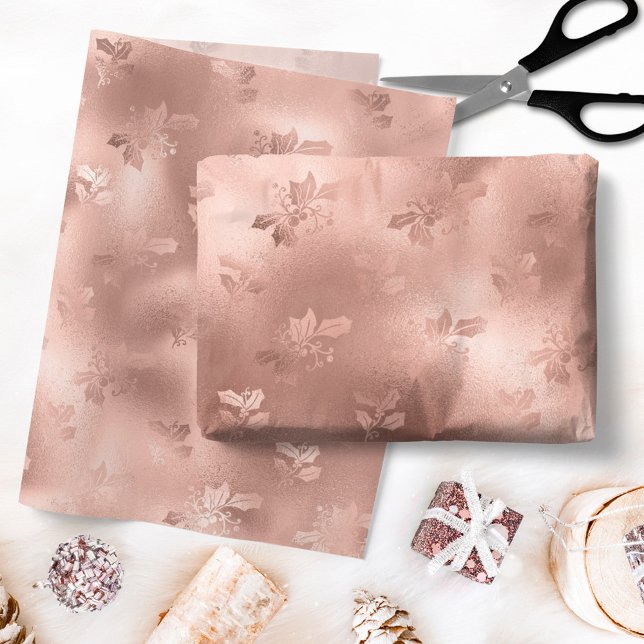 Papier Mousseline Rose de Noël Gold Holly Feuille Motif (Créateur téléchargé)