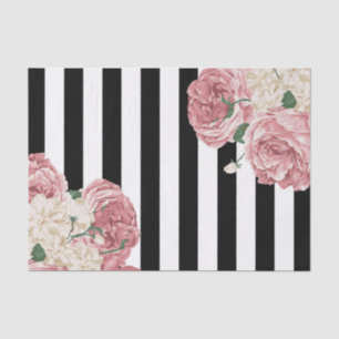 Papier Mousseline Rose de pastel, noir, rayures blanches