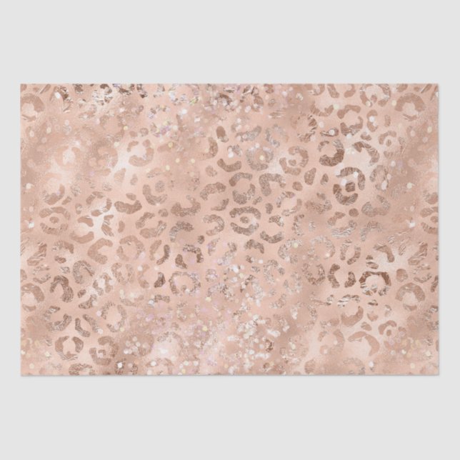 Papier Mousseline Rose de pêche Leopard Glitz (Recto)