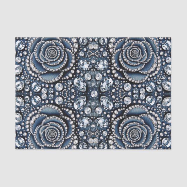 Papier Mousseline Rose Diamant & Denim Bling Bijoux Glamour (Recto)