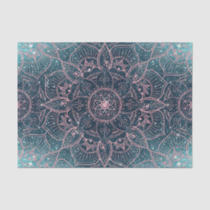 Papier Mousseline Rose élégant Gold Mandala Blue Nebula Stars