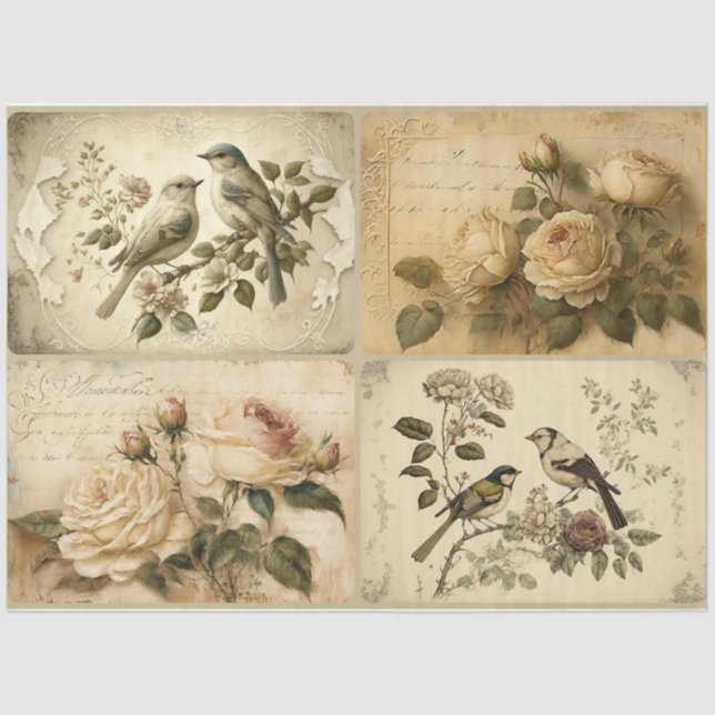 Papier Mousseline Rose et oiseaux de pays français (Recto)