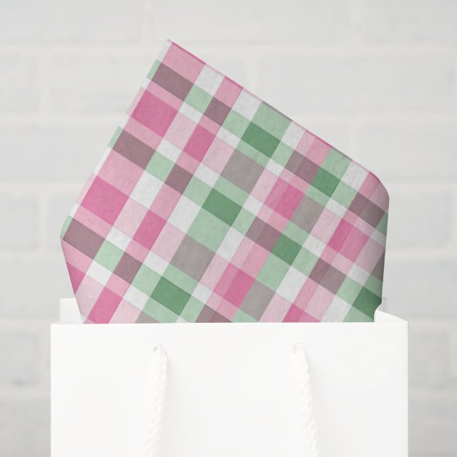Papier Mousseline Rose et Vert à Carreaux Prépa (Sac cadeau)