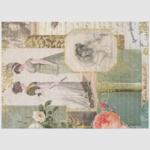 Papier Mousseline Rose Floral Emma Livre Vintage Ephemera Decoupage