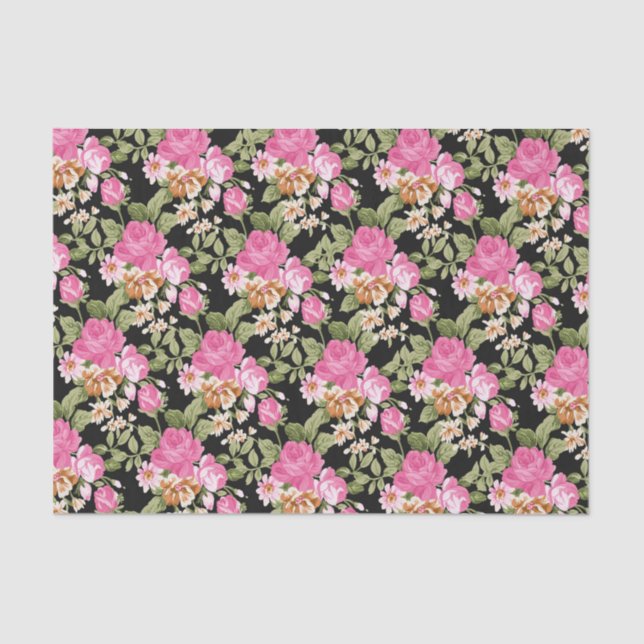 Papier Mousseline Rose floral rose Victorian motif papier tissu (Recto)
