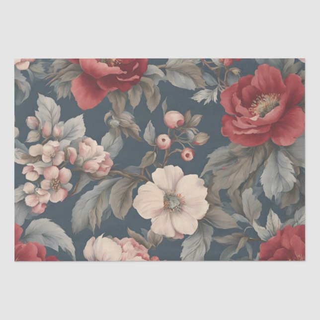 Papier Mousseline Rose Florale sur Épicéa (Recto)