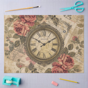 Papier Mousseline Rose française vintage florale avec vieille lettre