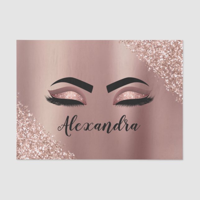 Papier Mousseline Rose Gold Blush Pink Monogram Glitter Eyelashes (Recto)