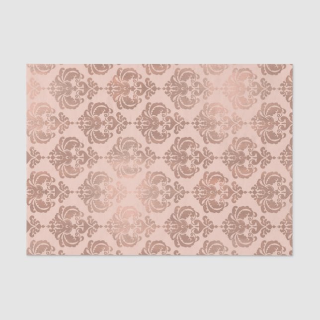 Papier Mousseline Rose Gold Blush Rose Pâle Moderne Glam Damassé (Recto)