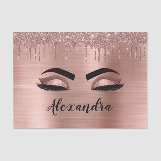 Papier Mousseline Rose Gold Glitter Sparkle Eyelashes Monogram (Recto)