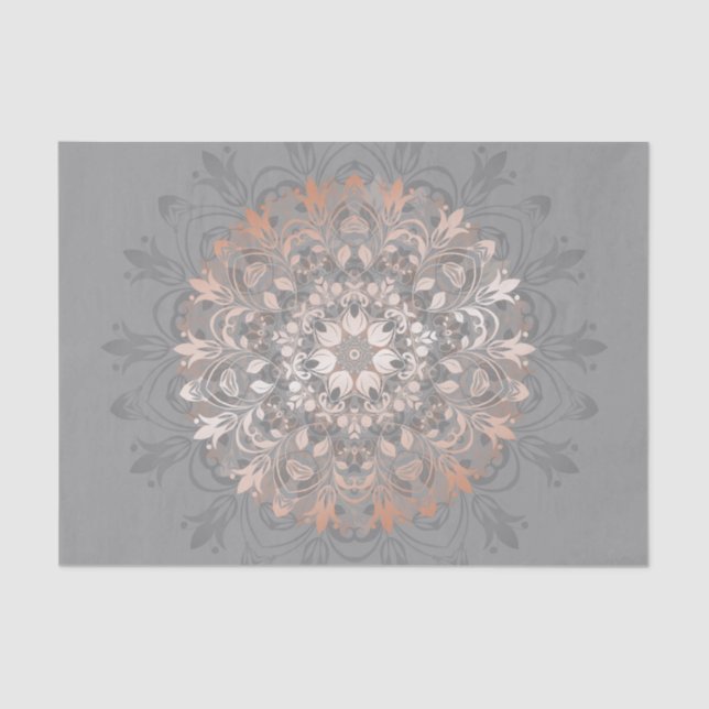 Papier Mousseline Rose Gold Grey Floral Mandala (Recto)