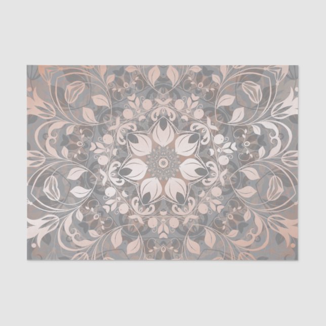 Papier Mousseline Rose Gold Grey Floral Mandala (Recto)