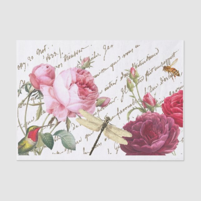 Papier Mousseline Rose libellule de colibri (Recto)