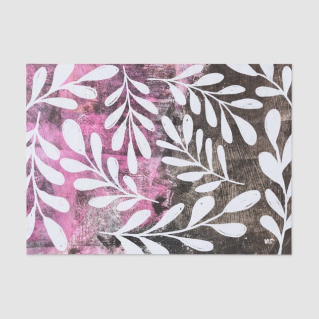 Papier Mousseline Rose noir blanc Floral Abstrait Art Découpage (Recto)