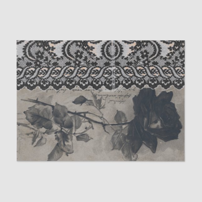 Papier Mousseline ROSE NOIR LACE NOIR HALLOWEEN Tissu Papier (Recto)