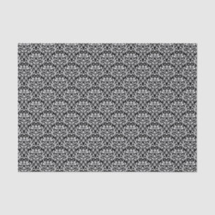 Papier Mousseline Rose noire et blanche Floral Damask