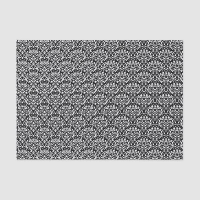 Papier Mousseline Rose noire et blanche Floral Damask (Recto)
