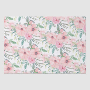 Papier Mousseline Rose Pâle Élégant Fleurs Aquarelle Feuilles Blanch