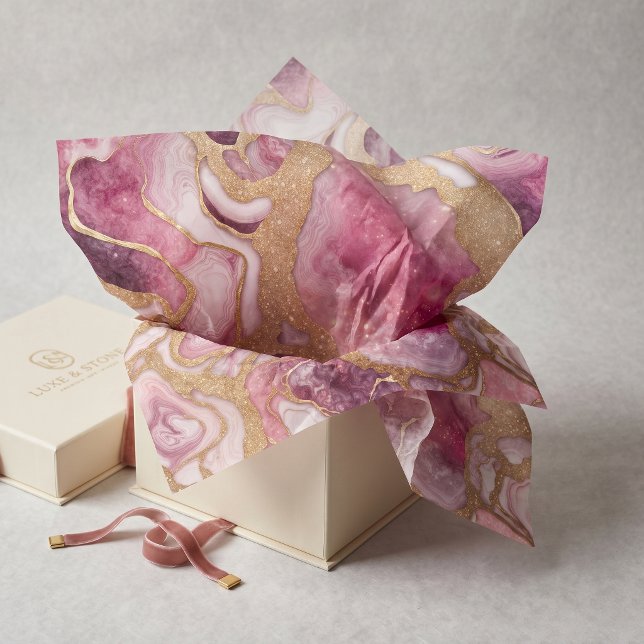 Papier Mousseline Rose Pâle et Or Paillettes Agate Géode Art Fluid (Créateur téléchargé)