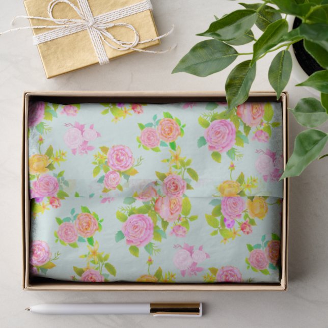 Papier Mousseline Rose Pâle Vintage Bleu (Cadeau)