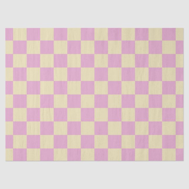 Papier Mousseline Rose pastel et damier jaune clair (Recto)
