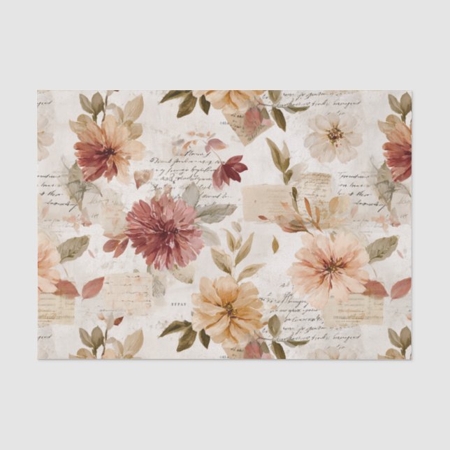 Papier Mousseline Rose Poussiéreuse Fleurs d'Automne (Recto)