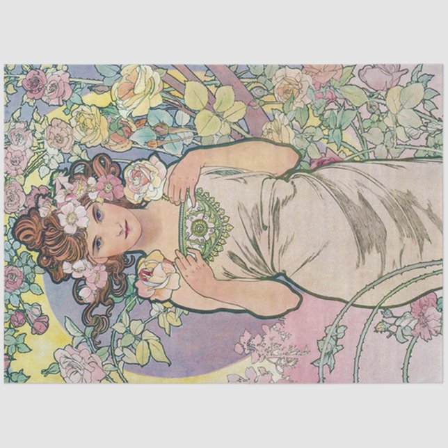 Papier Mousseline Rose (quatre fleurs), Alphonse Mucha (Recto)