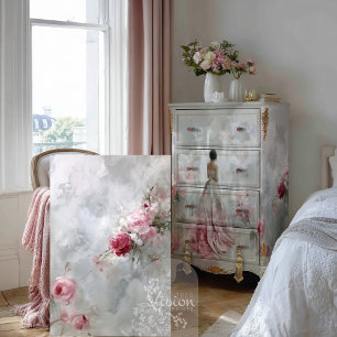 Papier Mousseline Rose Reverie III Roses roses pâles Gris clair