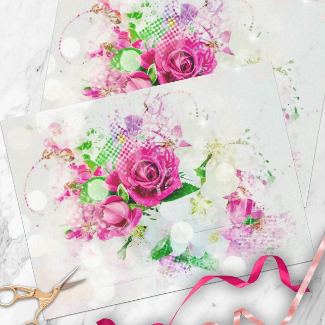 Papier Mousseline Rose romantique avec Bokeh & Étincelles sur Blanc (Créateur téléchargé)