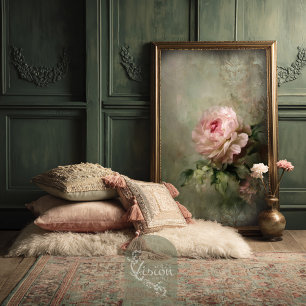 Papier Mousseline Rose romantique rose blush vintage damassé floral