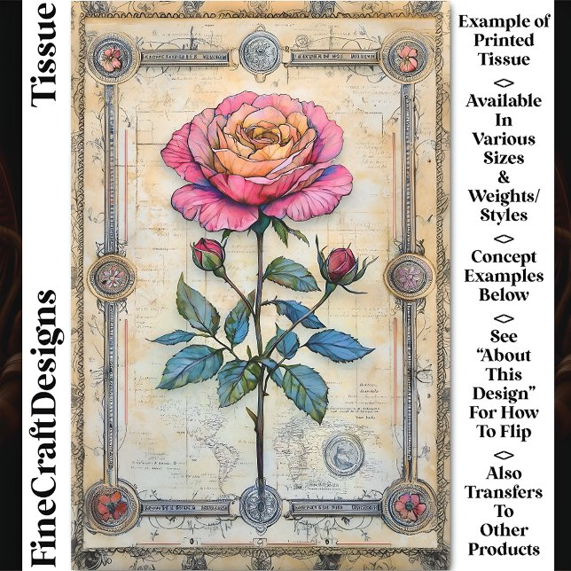 Papier Mousseline Rose rose simple,  CZ9 Découpage (Créateur téléchargé)