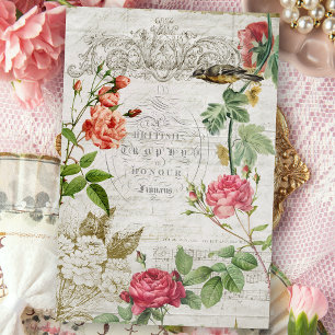 Papier Mousseline Rose rose vintage et typographie Ephemera Découpag