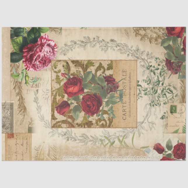 Papier Mousseline Rose rouge vintage Script Ephémère Découpage (Recto)