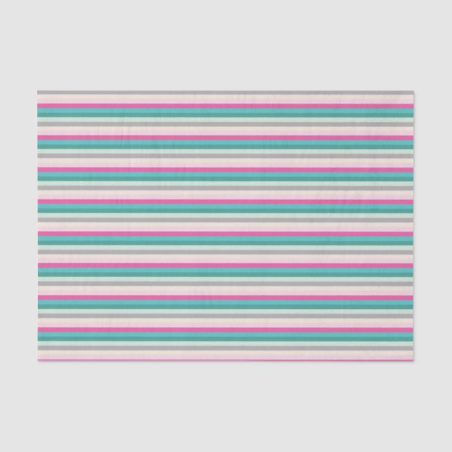 Papier Mousseline Rose sarcelle et rayures grises (Recto)