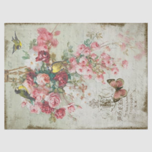 Papier Mousseline Rose Traînantes Roses roses et oiseaux Découpage