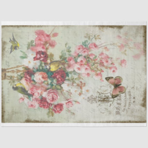 Papier Mousseline Rose Traînantes Roses roses et oiseaux Découpage