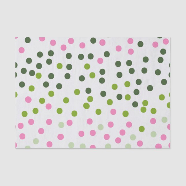 PAPIER MOUSSELINE ROSE VERT POIS BLANC (Recto)