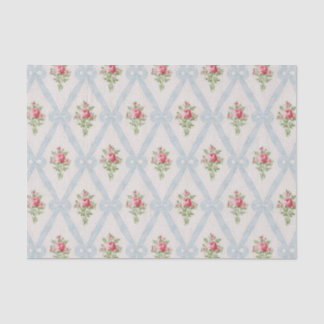 Papier Mousseline Rose Victorian Roses w/Blue Ribbon Lattice