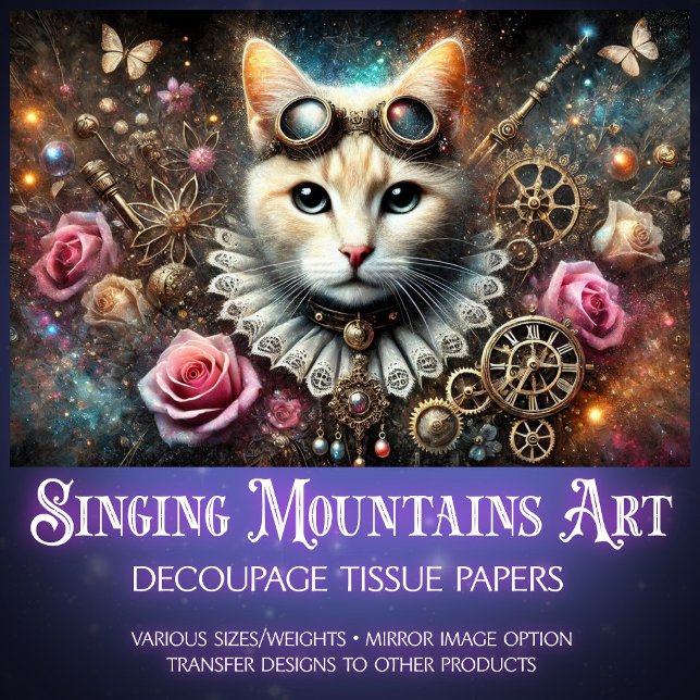 Papier Mousseline Rose victorien Gold Steampunk Chat Découpage (Créateur téléchargé)