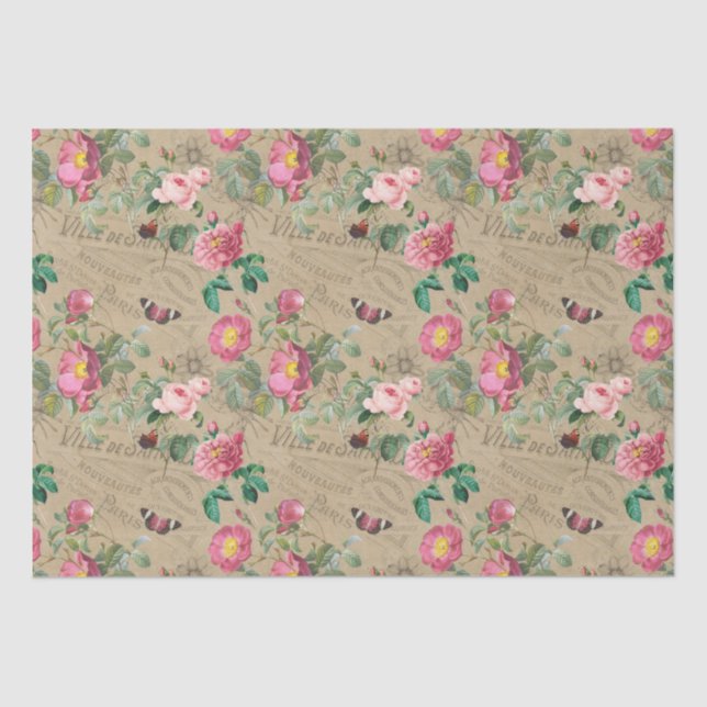 Papier Mousseline rose Vintage et papillon (Recto)