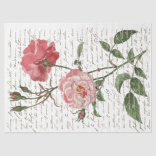 Papier Mousseline Rose Vintage français Script Gold Lg Découpage 