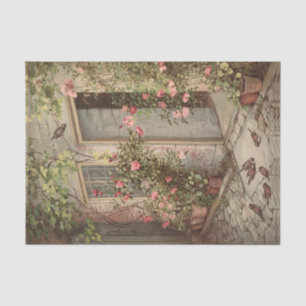 Papier Mousseline Rose vintage Garden Cottage Bird Doorway Decoupage